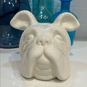 White Bulldog Head Sculpture